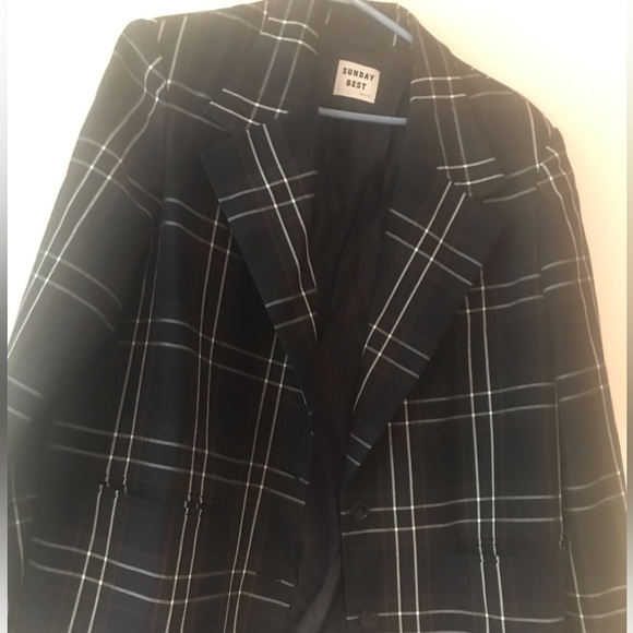 Sunday best oversized vest bleu marine à carreaux blancs rouges - Picture 1 of 8